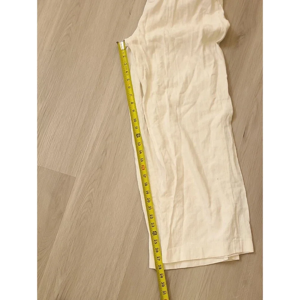 Zara White Linen Cotton High-Rise Wide Leg Pants Large Coastal Grandma Large